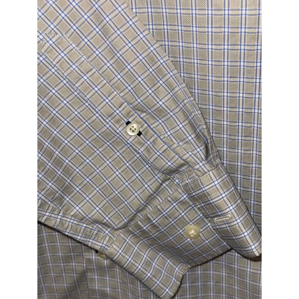 Banana Republic Fitted Dress Shirt Mens L 16-16.5 Grey Blue Plaid Woven In Italy
